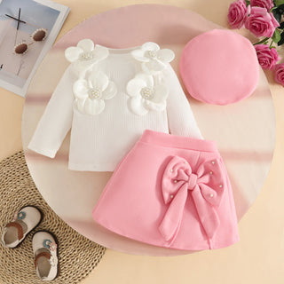 موضة 2025 جديد بنات خريف شتاء clothing طقم embroidered أكمام طويلةd توب half جيب beret nail beads butterfly ربطة made thick