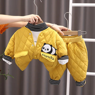 موضة 2025 شتاء جديد بنات korean diamond panda cotton أكمام طويلة coat طقم كاجوال solid ستايل three-piece outfit for أطفال