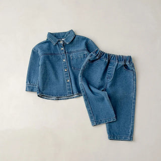 خريف جديد korean version كاجوال print طقم قطعتين دينم بدلة with أكمام طويلة jacket and jeans pants for children
