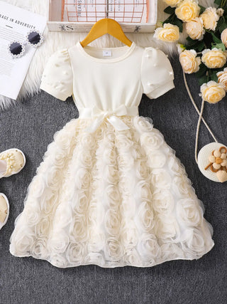 children's صيف rose فستان for بنات 3d flowers print أكمام قصيرة with pearl decoration odm party فستان for بنات
