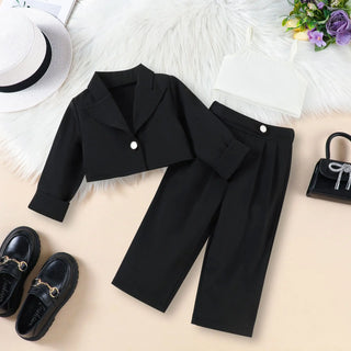 بنات كاجوال خريف french camisole بدلة with أكمام طويلة and straight trousers solid pattern طقم of three pcs