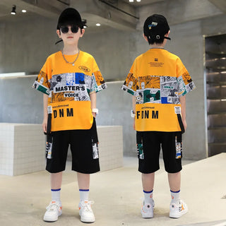 صيف جديد أولاد أكمام قصيرة بدلة cuhk ستايل كاجوال cotton half-كم jacket printed طقم قطعتين for children handsome