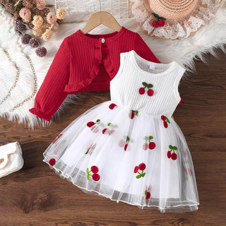 موضة 2025 جديد fashion baby بنت butterfly تل بدون أكمام فستان cute بنت جيب طقم