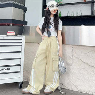 american spice بنات cargo pants for بنات صيف loose كاجوال sports pull pants in candy colors printed pattern for big أولاد