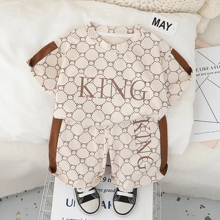 موضة 2025 جديد letter print أولاد صيف بدلة كاجوال cotton children's wear أكمام قصيرة بدلة with korean ستايل