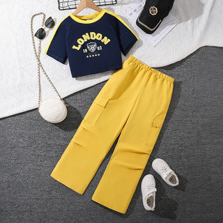 موضة 2025 صيف women's children's cotton طقم قطعتين بدلة أكمام قصيرة jacket كاجوال overalls جديد foreign ستايل letters for