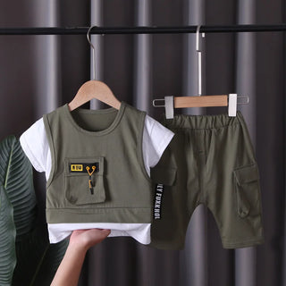 2024 جديد children cotton clothes صيف baby patchwork t shirts shorts pants 2pcs infant أطفال tracksuits أولاد clothing sets