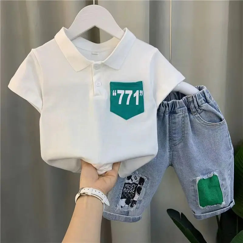 موضة 2025 جديد صيف polo shirt طقم for أولاد كاجوال print ستايل han fan cool handsome أكمام قصيرة clothes trendy for tides