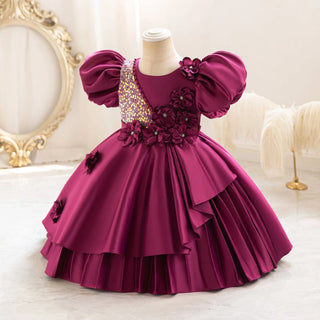 جديد flower بنت children's فستان thick forged cloth diagonal shoulder shiny flowers cute بنت فستان wedding gown