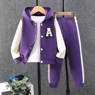 خريف بنات' hooded patchwork jacket+كاجوال pants طقم قطعتين