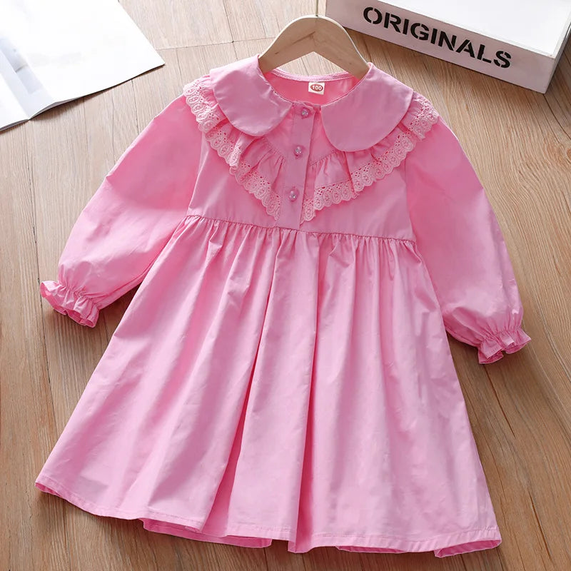 بنات' فستان ربيع وخريف موضة 2025 جديد ستايل little بنات' elegant أميرة فستان خريف elegant solid color أكمام طويلةd جيب