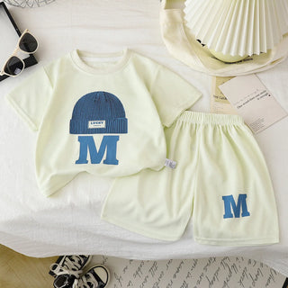 صيف جديد ولد waffle grille baby أكمام قصيرة clothes صيف children's clothing طقم