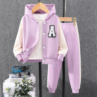 خريف بنات' hooded patchwork jacket+كاجوال pants طقم قطعتين