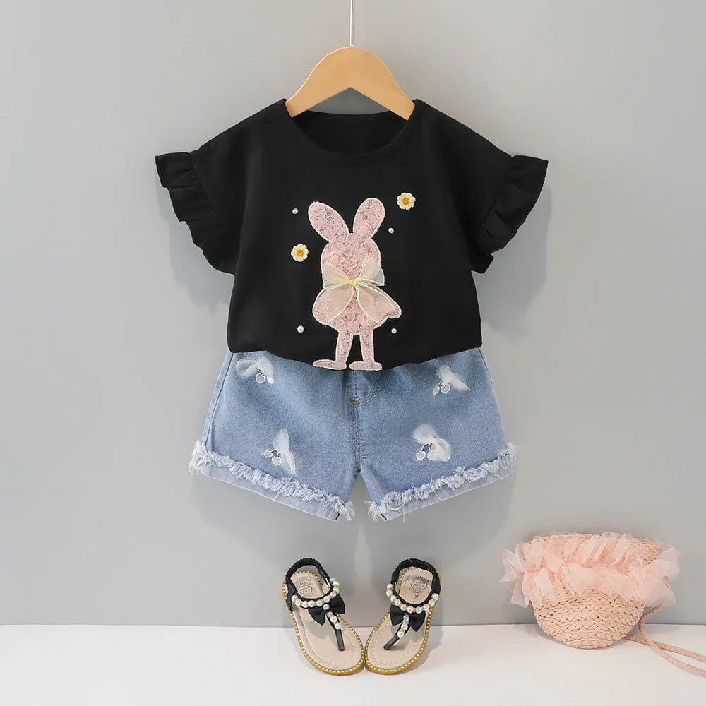 جديد صيف collection cute korean-ستايل بنات' بدلة for babies children featuring floral ruffles bow أكمام قصيرة shorts
