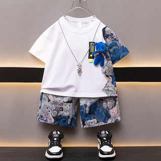 أولاد صيف suits children صيف clothes جديد baby ولد cool handsome clothes قصير-sleeved two-piece بدلة
