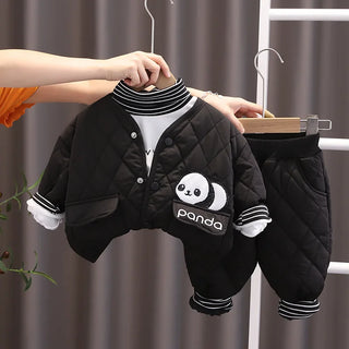 موضة 2025 شتاء جديد بنات korean diamond panda cotton أكمام طويلة coat طقم كاجوال solid ستايل three-piece outfit for أطفال