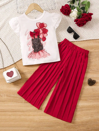 موضة 2025 صيف جديد white كم كشكش fashion jacket pants بدلة for small and medium بنات cotton printed cross-border بدلة