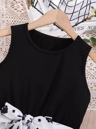 high cottondress'for 8-12-year-old بنات korean version floral ruffled بدون أكمام embroidery ناعم o-neck كاجوال