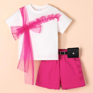 hot بنت صيف suite for children أكمام قصيرة t-shirt + دينم shorts + belt daily occasion boutique design