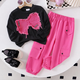 hot sale european and american خريف and شتاء fashion بنات butterfly patch توب + overalls trousers طقم قطعتين