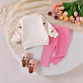 hot selling جديد خريف and شتاء بنات' round neck three-dimensional embroidered flower hoodie solid color pants طقم قطعتين