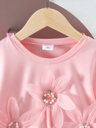 hot ستايل جديد cute بنت بدلة flower قصير-sleeved t-shirt بليسيه جيب 2-piece طقم for ربيع خريف ستايل غربي 4-7t for children