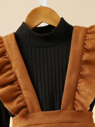 korean ستايل خريف and شتاء children clothing knitted bottoming shirt suede overalls جيب waist bag بنات three-piece بدلة