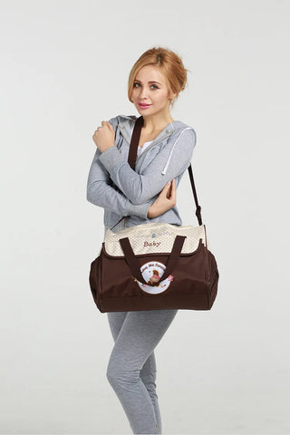 large-capacity cartoon bear mummy bag multi-functional fashionable waterproof diagonal shoulder bag 5-piece طقم