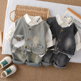 little ولد دينم فيست three piece طقم موضة 2025 ربيع وخريف جديد ستايل أولاد' stylish خريف clothes wholesale baby clothes