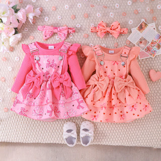 أكمام طويلة harper توب and printed strapline جيب طقم for baby بنات ربيع وخريف with cotton headdress