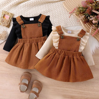 أكمام طويلة toddler's طقم قطعتين solid color pullover jacket strappy جيب fashionable cotton button closure baby بنات