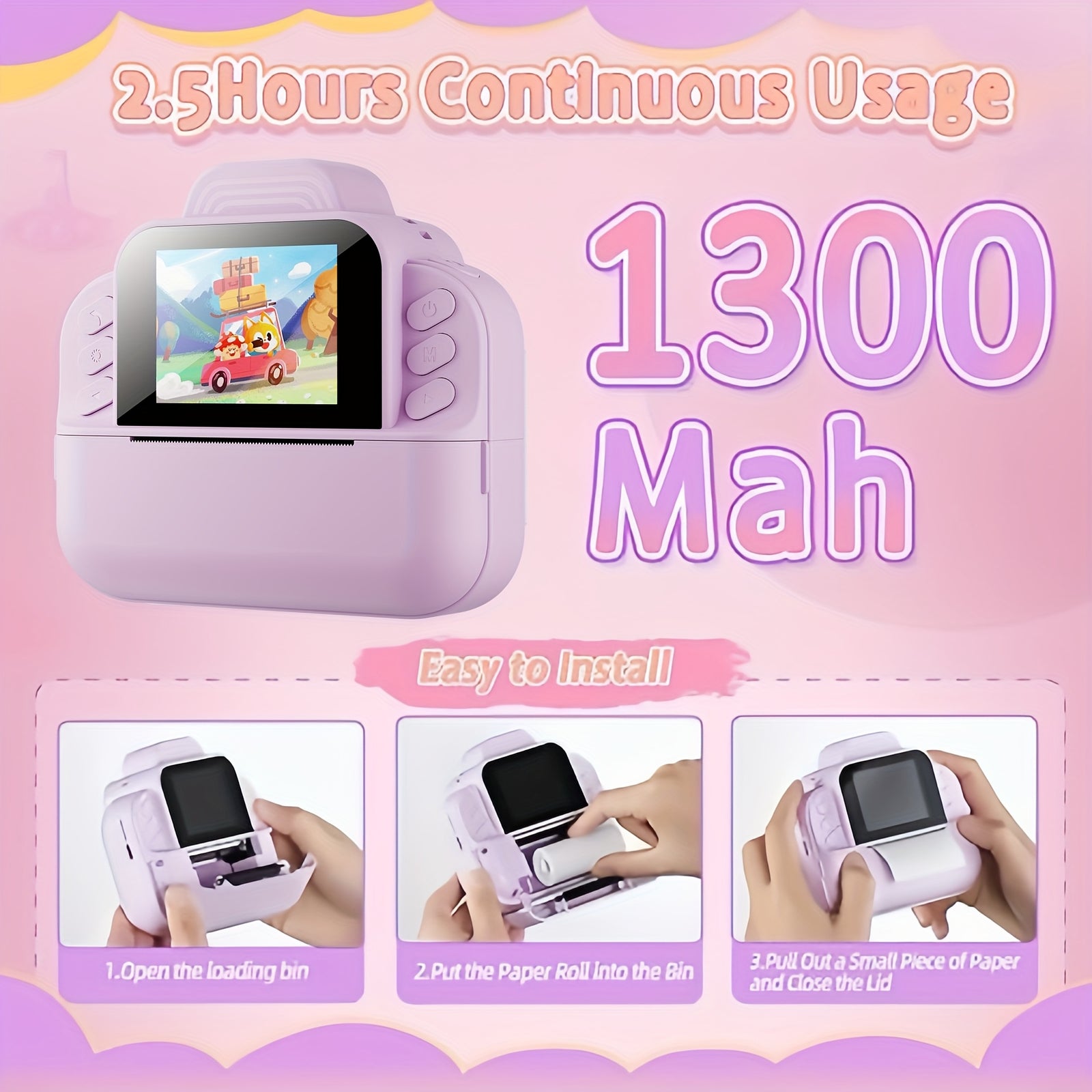 طابعة صور محمولة، طباعة صور عالية الوضوح بدقة 1080P،