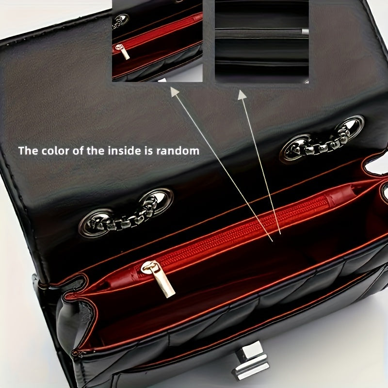 حقيبة كتف مربعة صغيرة أنيقة بنقشة تارتان سوداء مع حزام كتف قابل للتعديل