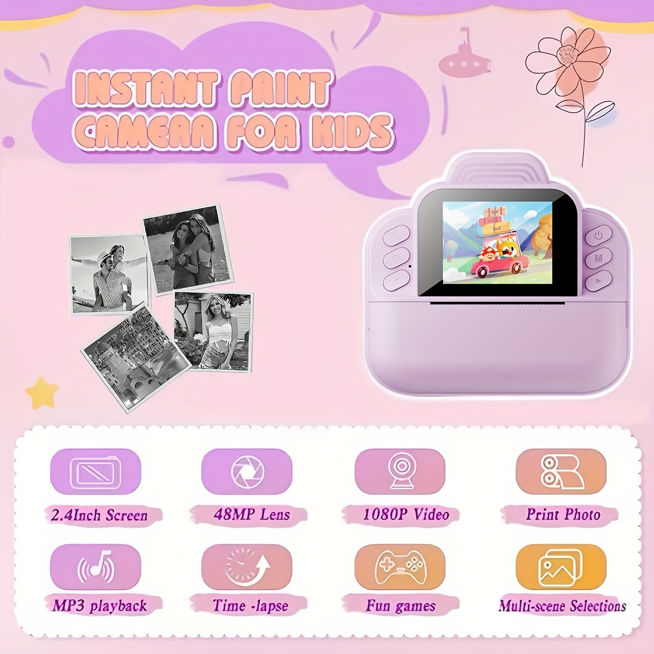 طابعة صور محمولة، طباعة صور عالية الوضوح بدقة 1080P،