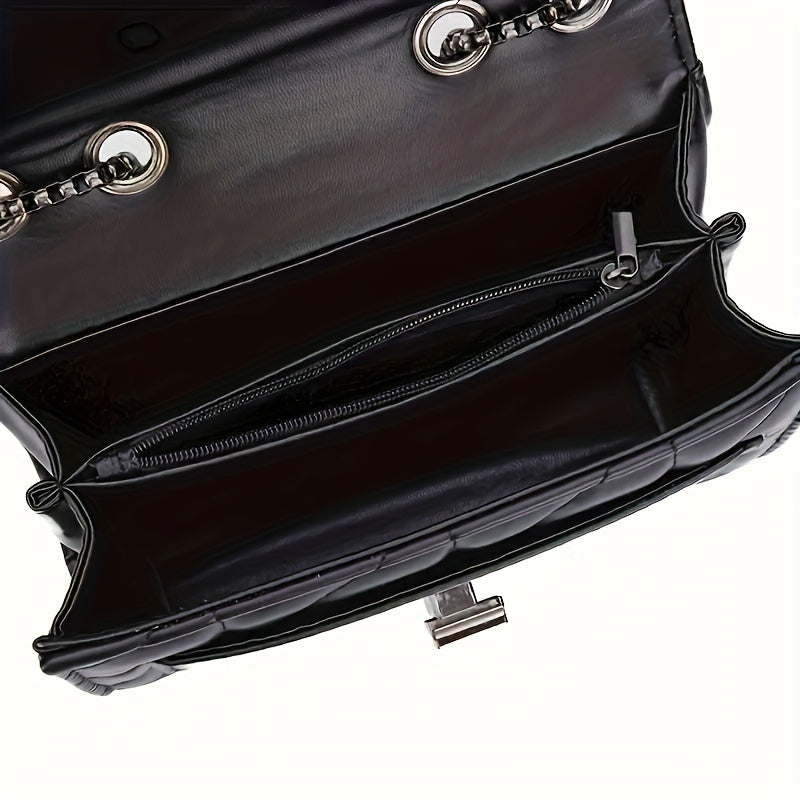 حقيبة كتف مربعة صغيرة أنيقة بنقشة تارتان سوداء مع حزام كتف قابل للتعديل