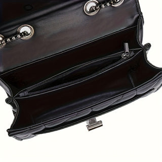 حقيبة كتف مربعة صغيرة أنيقة بنقشة تارتان سوداء مع حزام كتف قابل للتعديل