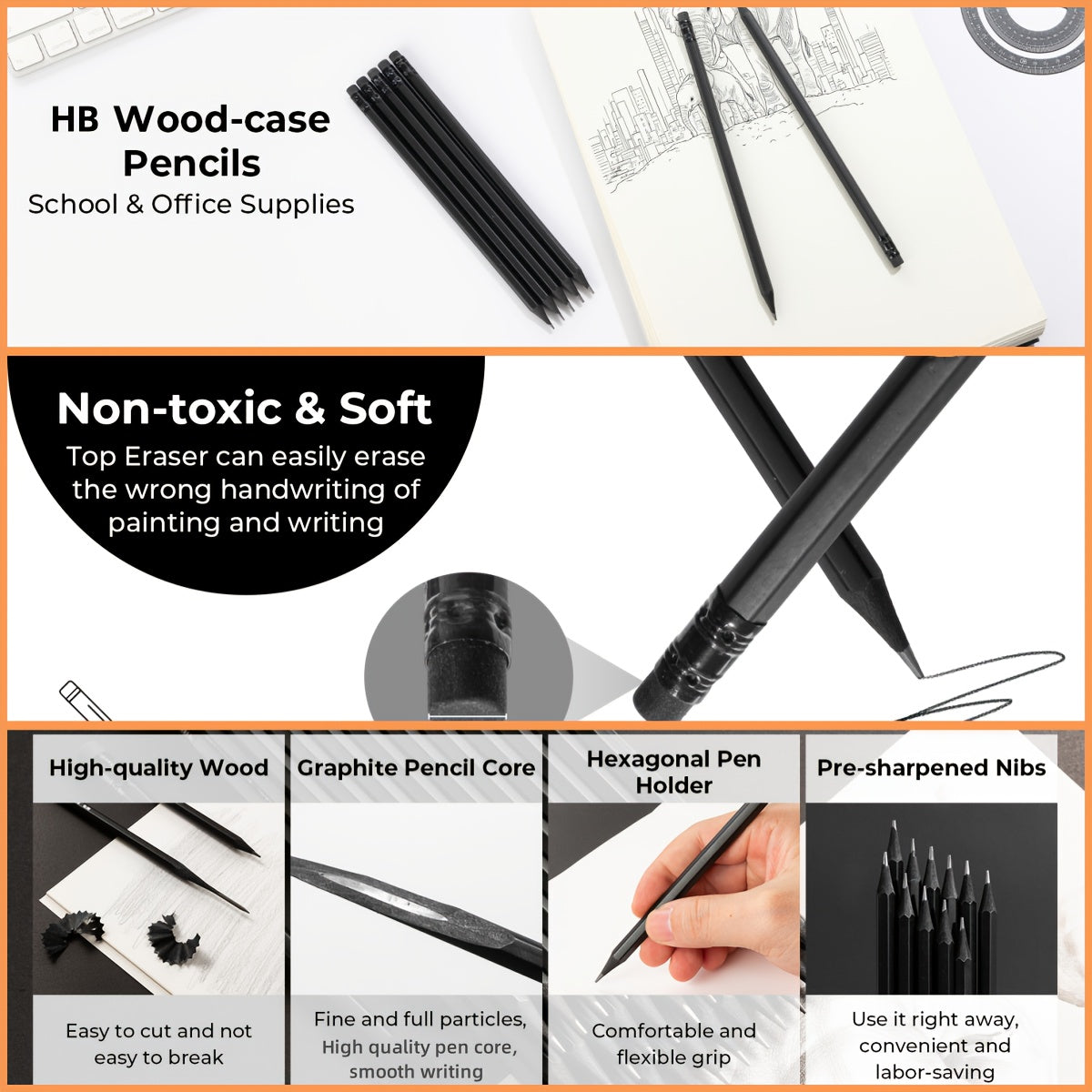 OSTAZT 50/20 قطعة أقلام رصاص بنواة جرافيت HB مع ممحاة