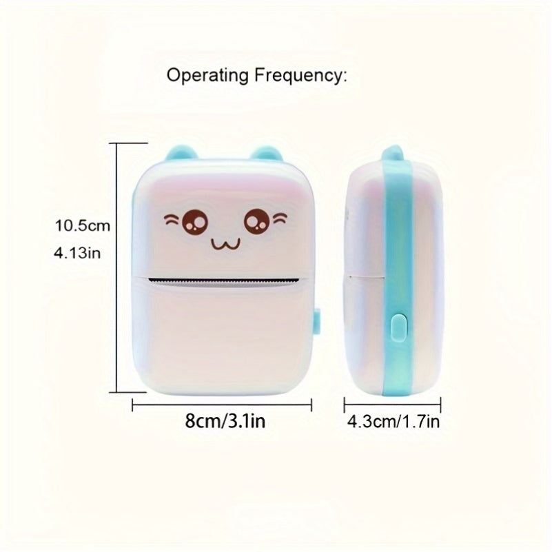 طابعة حرارية صغيرة محمولة لاسلكية مع تصميم قطة لطيفة