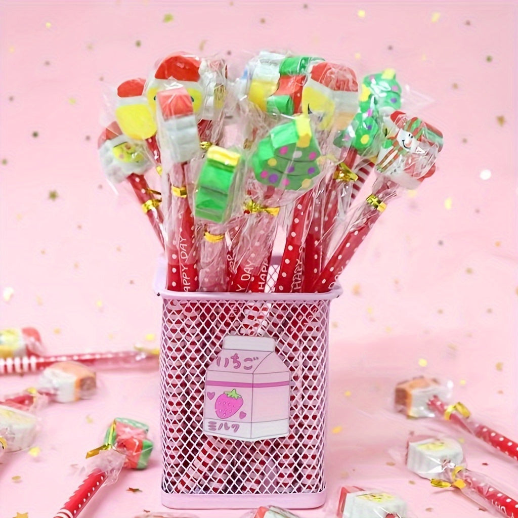 مجموعة أقلام رصاص وممحاة احتفالية لعيد الميلاد