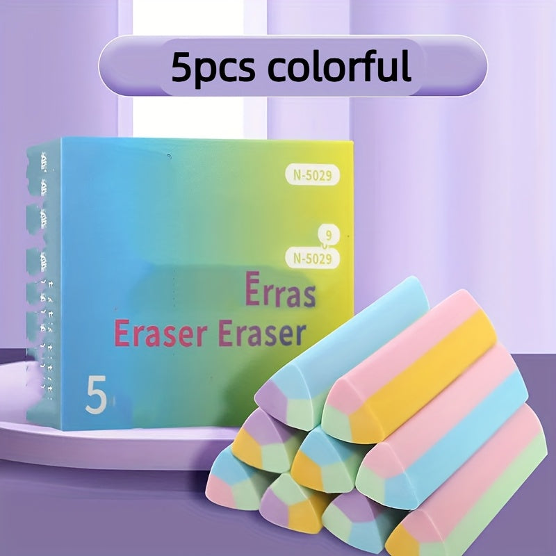 5 قطع ممحاة مثلثة بألوان الماكرون