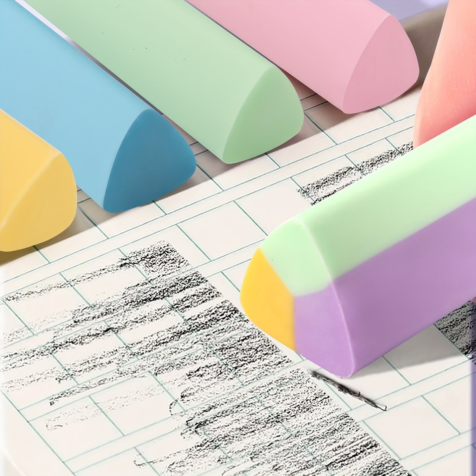 5 قطع ممحاة مثلثة بألوان الماكرون