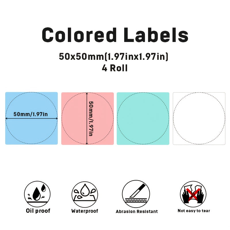 4 لفات من ملصقات الألوان الدائرية بحجم 50 مم × 50