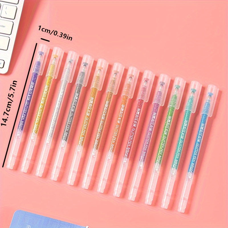 12 قلم دائم بنقطة دقيقة مع لمسة لامعة