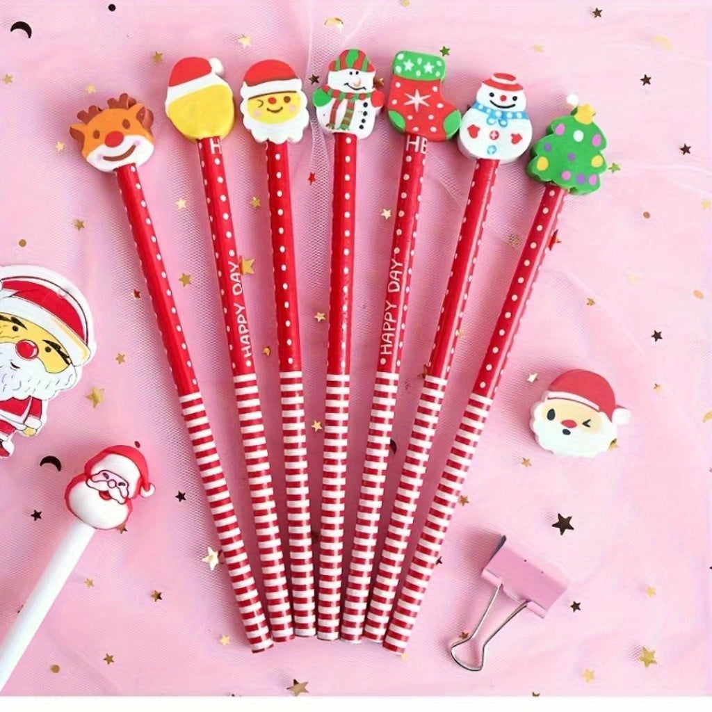 مجموعة أقلام رصاص وممحاة احتفالية لعيد الميلاد
