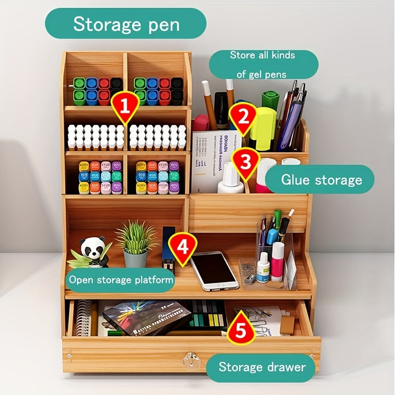 1 قطعة منظم مكتب خشبي من الخيزران مع درج