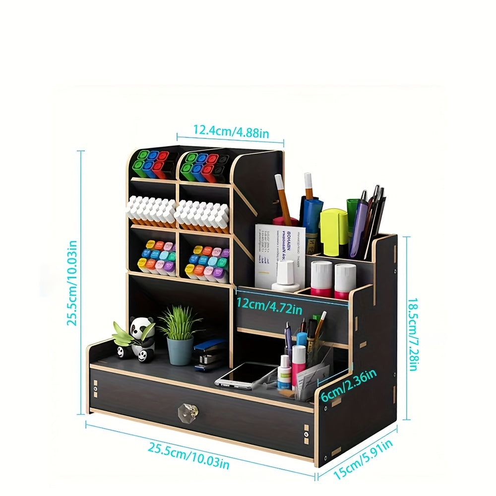 1 قطعة منظم مكتب خشبي من الخيزران مع درج