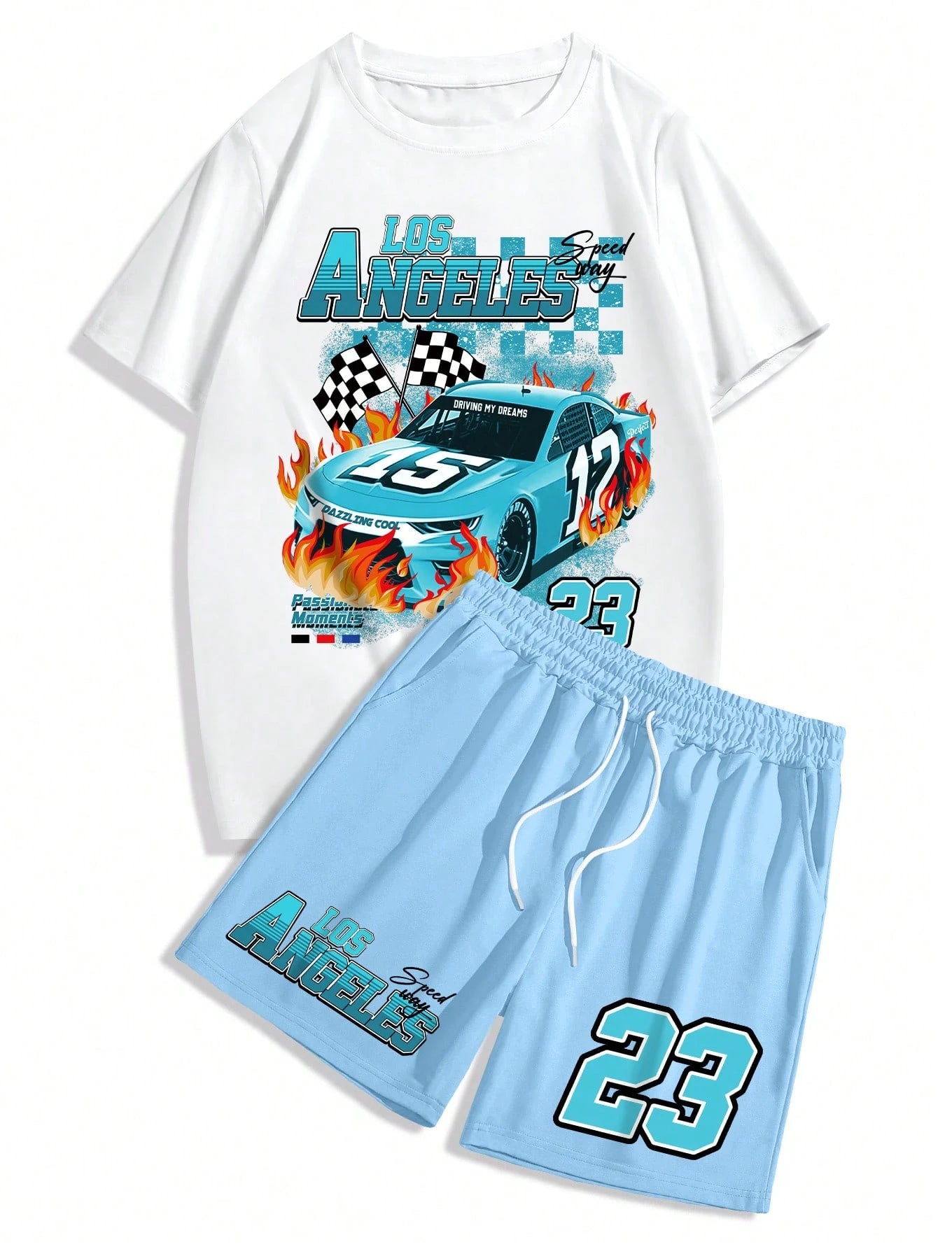 طقم تيشيرت وشورت مطبوع بطبعات للرجال