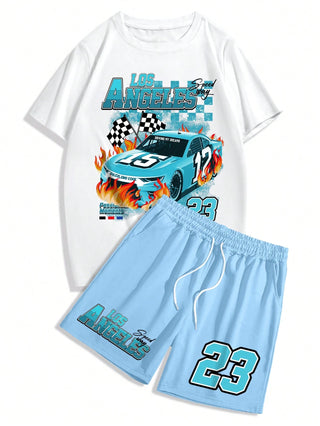 طقم تيشيرت وشورت مطبوع بطبعات للرجال