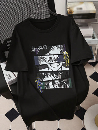 تي شيرت مطبوع برسم رجل وحرف ياباني