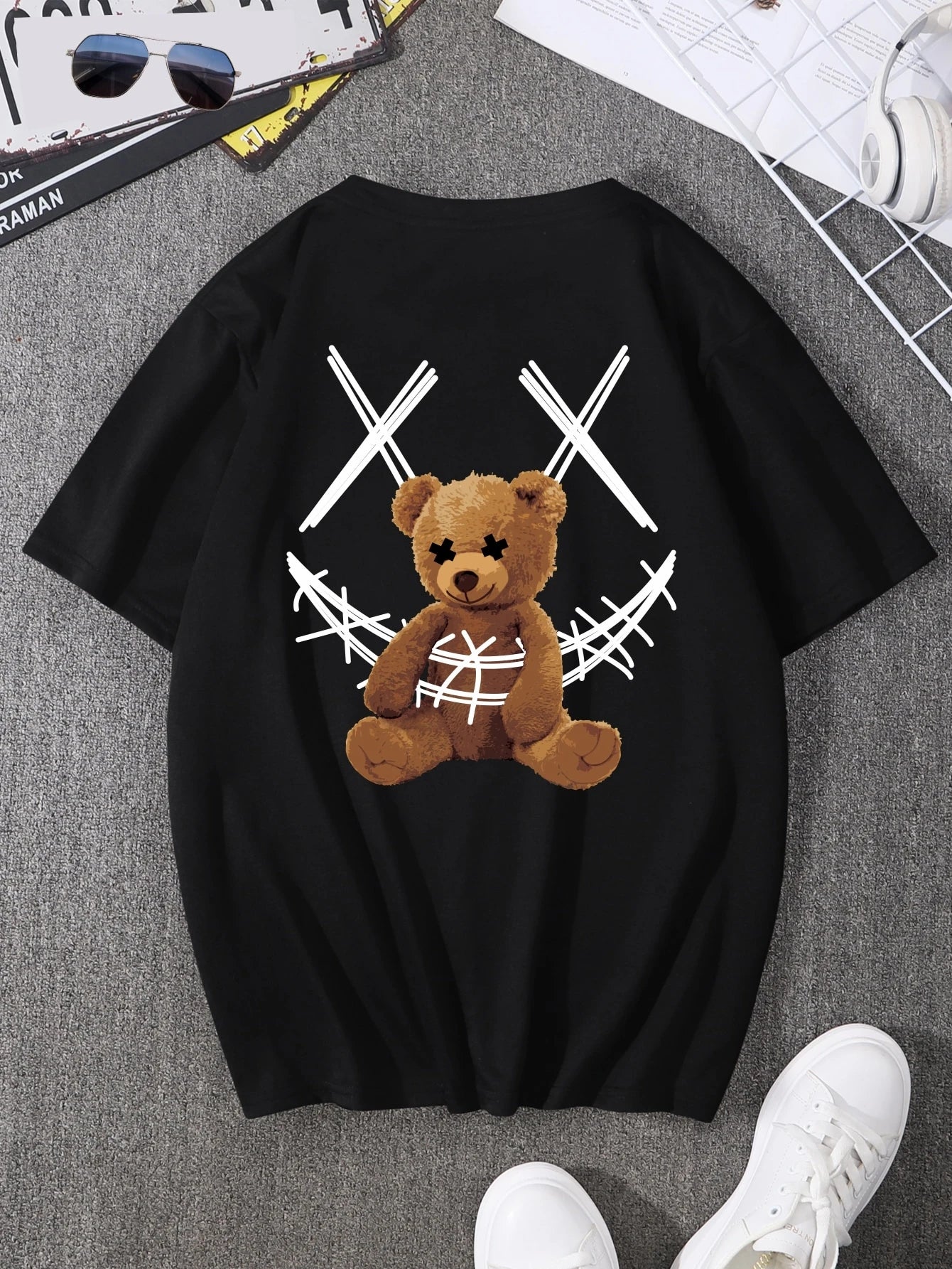 تي شيرت رجالي مطبوع بطباعة الدب